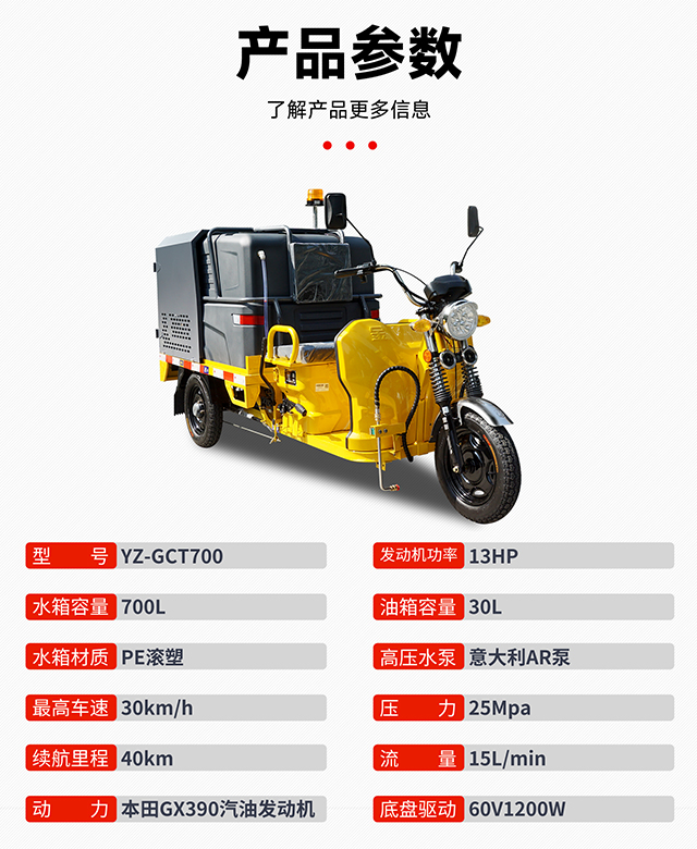 YZ-GCT700三輪高壓沖洗車(chē)